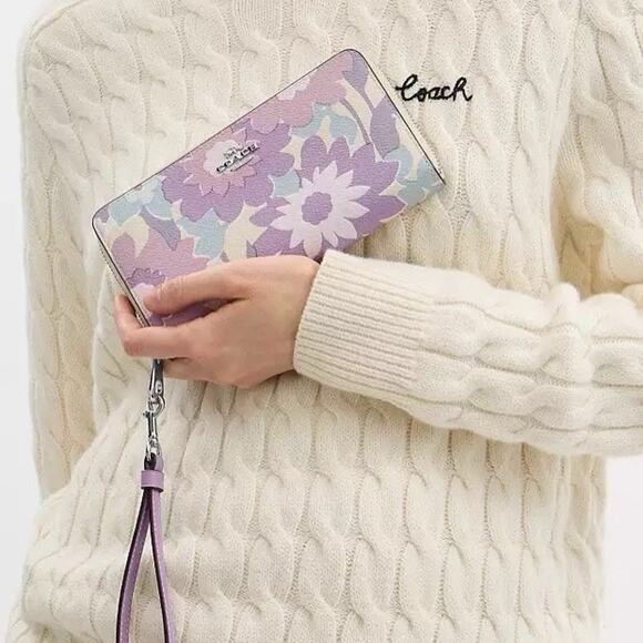 NWT Coach Long Zip Around Wallet CBN95 Ivory Purple Floral Printed Canvas - Picture 8 of 8